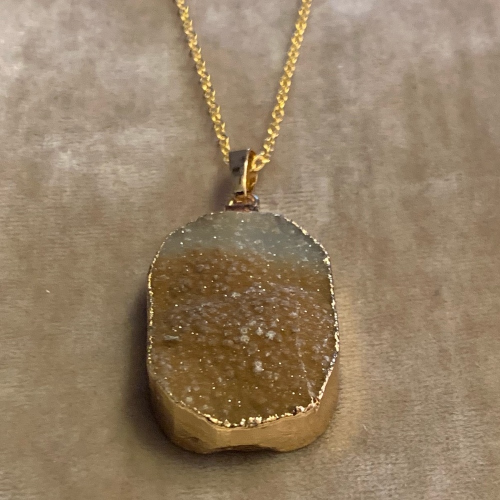 Brown / Light Gray Druzy Pendant & Necklace NEW